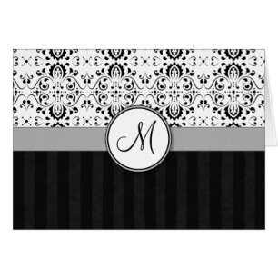 Black on White Damask and Stripes with Monogram