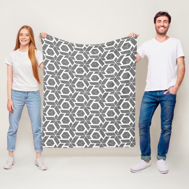 Black on white dots geometric pattern fleece blanket (In Situ)