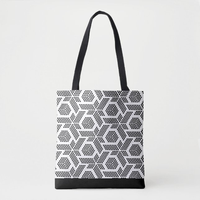 Black on white dots geometric pattern tote bag (Front)