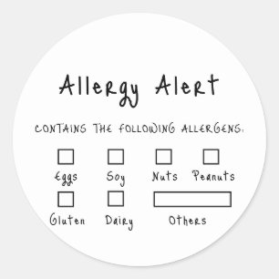 Black on White Food Safety Allergy Alert Classic Round Sticker