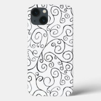 Black on White Hand-Painted Curvy Pattern