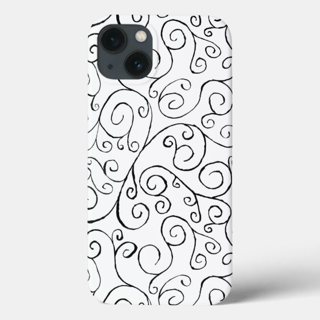 Black on White Hand-Painted Curvy Pattern Case-Mate iPhone Case (Back)
