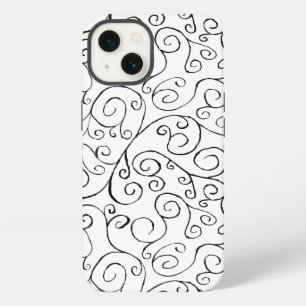 Black on White Hand-Painted Curvy Pattern iPhone 13 Case