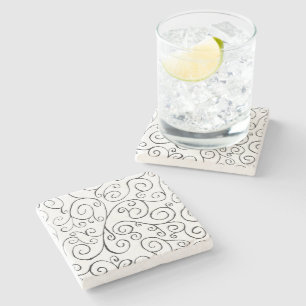 Black on White Hand-Painted Curvy Pattern Stone Coaster
