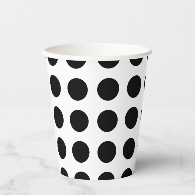 Black on White Large Size Horizontal Polka Dots Paper Cups (Front)
