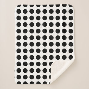 Black on White Large Size Horizontal Polka Dots Sherpa Blanket