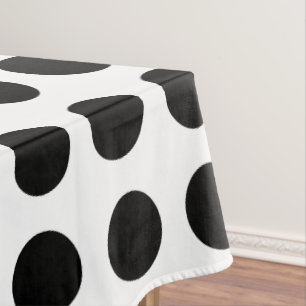 Black on White Large Size Horizontal Polka Dots Tablecloth