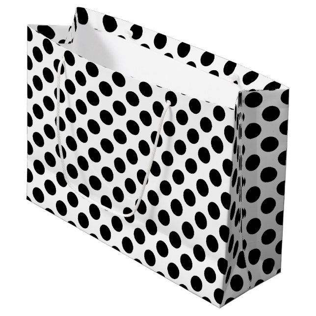 Black on White Large Size Polka Dots Large Gift Bag (Front Angled)