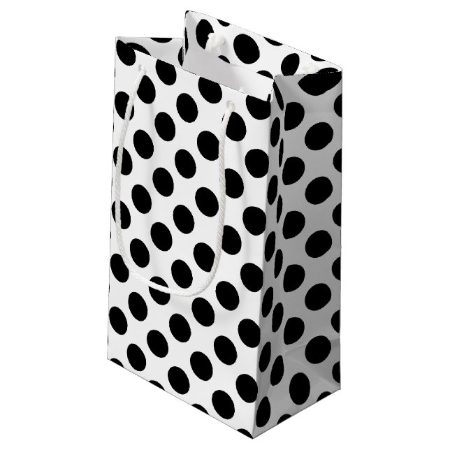 Black on White Large Size Polka Dots Small Gift Bag (Back Angled)
