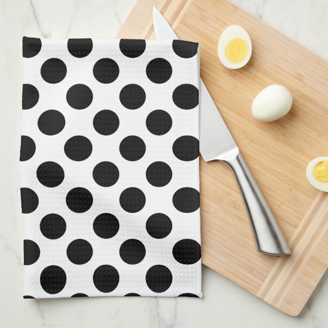 Black on White Large Size Polka Dots Tea Towel (Quarter Fold)