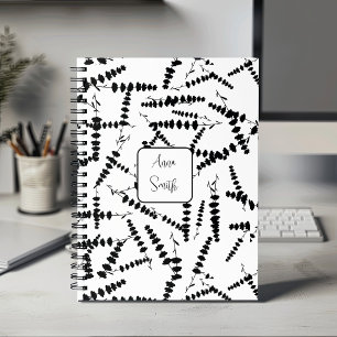 Black on White Lavender Flowers_ Floral Pattern Planner