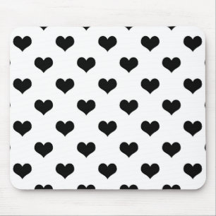 Black On White Lovely Hearts Design Mouse Pad