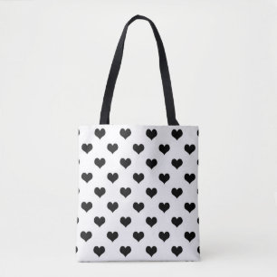 Black On White Lovely Hearts Design Tote Bag