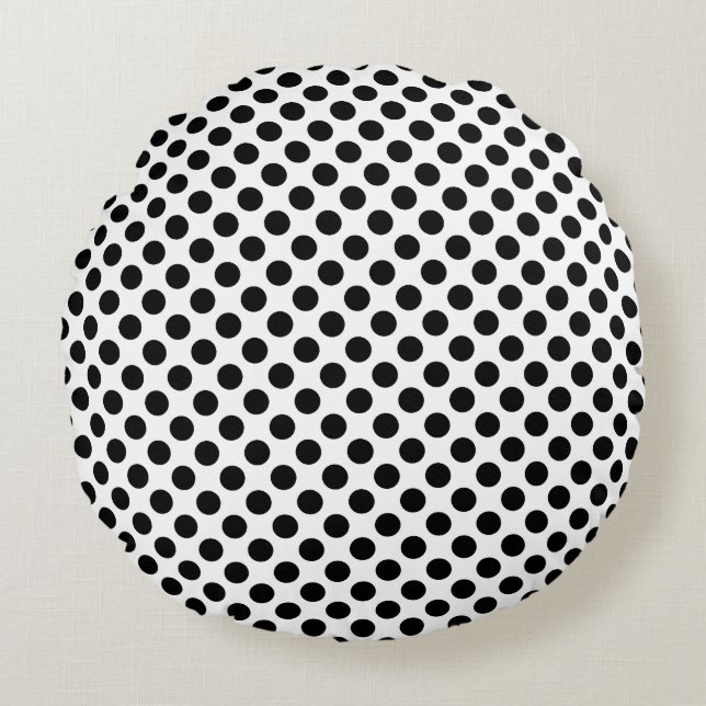 Black on White Medium Size Polka Dots Round Cushion (Front)
