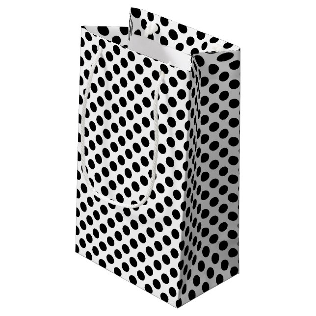 Black on White Medium Size Polka Dots Small Gift Bag (Back Angled)