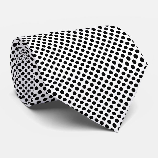 Black on White Medium Size Polka Dots Tie (Rolled)
