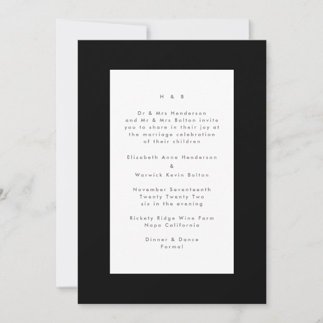 Black on White Modern Minimalistic Simple Wedding Invitation (Front)