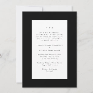 Black on White Modern Minimalistic Simple Wedding Invitation