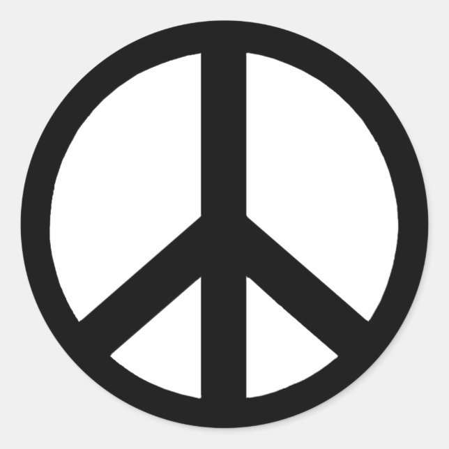 Black on White Peace Sign Classic Round Sticker (Front)