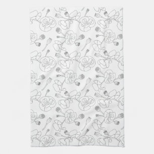 Black on White Poppies Tea Towel