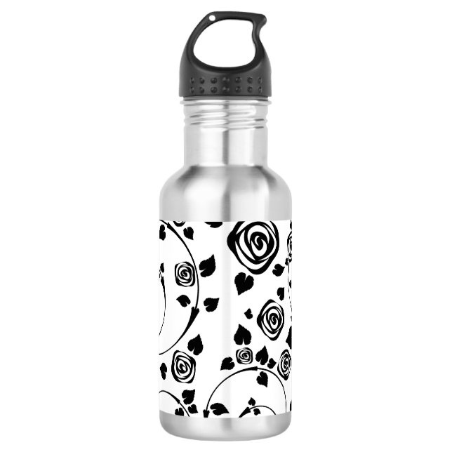 Black on White Rosettes 710 Ml Water Bottle (Front)