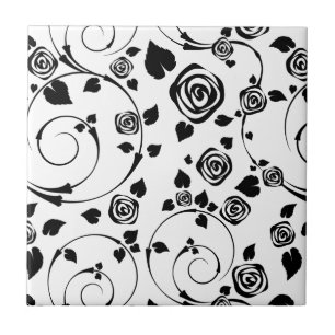 Black on White Rosettes Tile