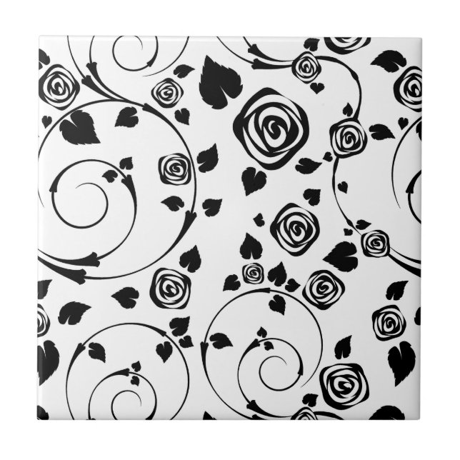 Black on White Rosettes Tile (Front)
