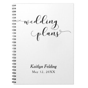 Black on White Script Typography Wedding Planner Notebook