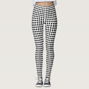 Black on White Small Size Horizontal Polka Dots Leggings