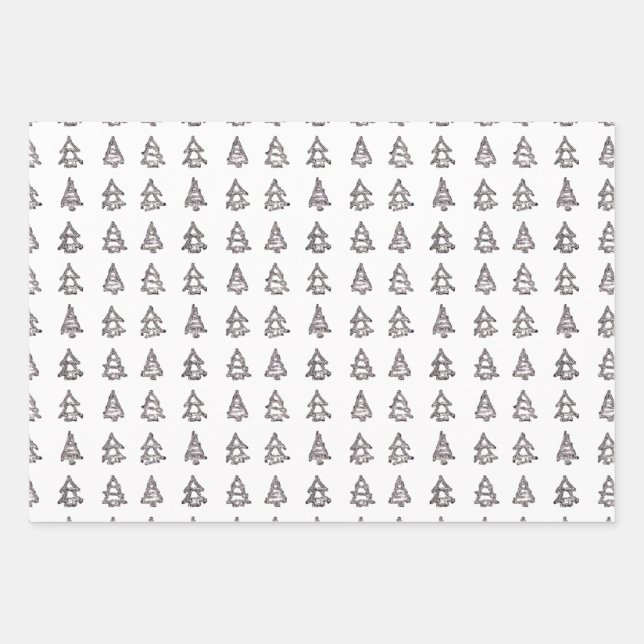 Black On White Tree Wrapping Paper (Front)