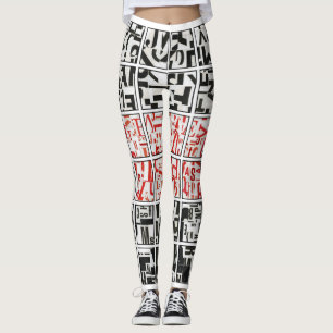 black on white with red leggings