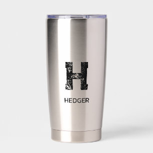 BLACK ONE LETTER MONOGRAM NAME STAINLESS STEEL INSULATED TUMBLER