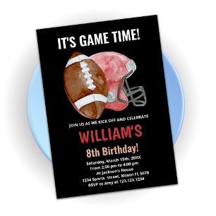 Black One Red Football Birthday Invitations