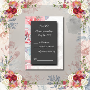 black onyx Floral rose wedding RSVP Response Card