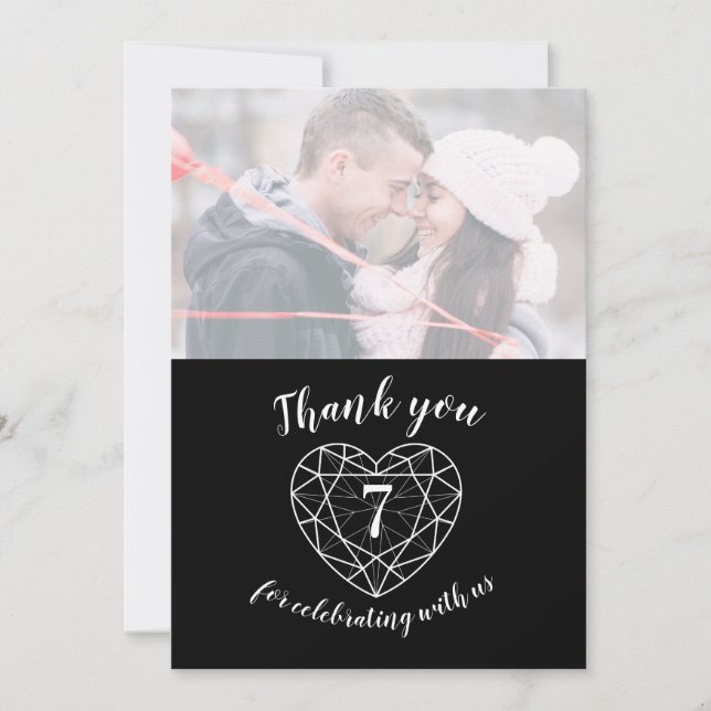 Black onyx heart anniversary 7 years photo thank you card (Front)