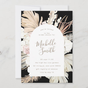 Black Onyx Modern Pampas Boho Desert Bridal Shower Invitation