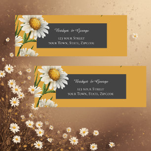 black onyx retro white Margaret flower wedding Return Address Label