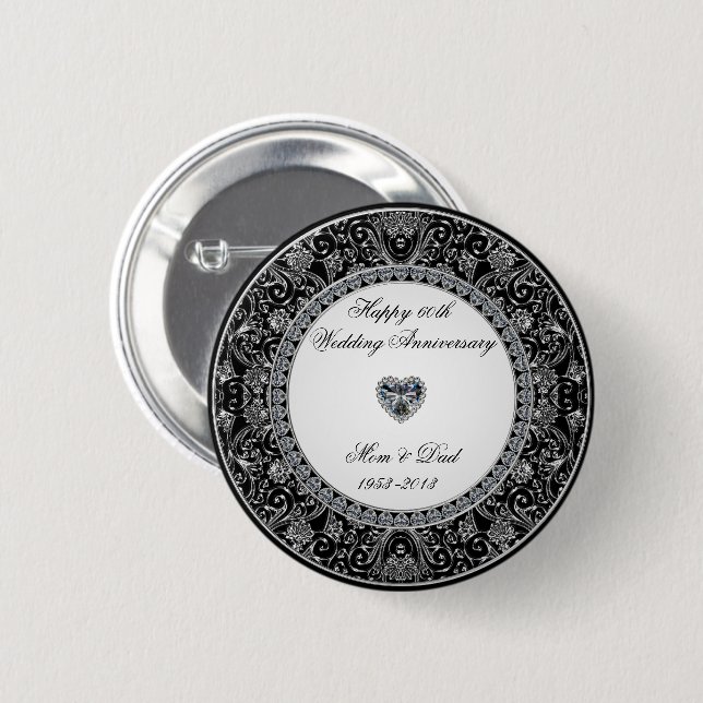 Black Onyx Style Diamond Wedding Anniversary 6 Cm Round Badge (Front & Back)