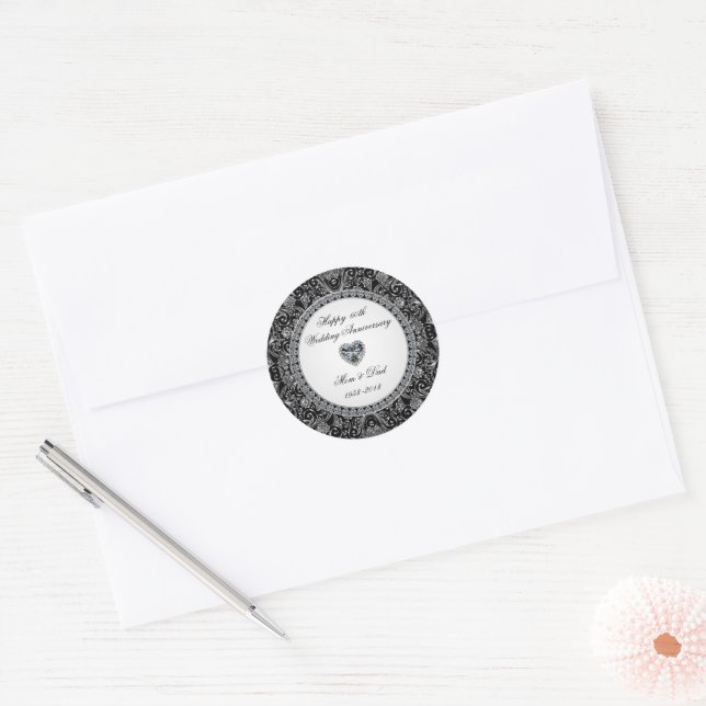 Black Onyx Style Diamond Wedding Anniversary Classic Round Sticker (Envelope)