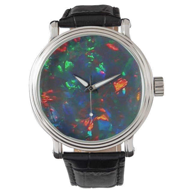 Black Opal Fire Red Green Designer Watch (Front)