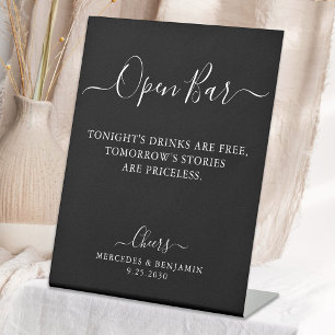 Black Open Bar Calligraphy Personalised Wedding Pedestal Sign