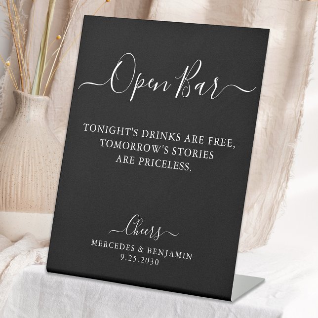Black Open Bar Calligraphy Personalised Wedding  Pedestal Sign (Creator Uploaded)