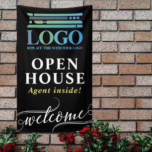 Black Open House Realtor Logo Welcome Banner