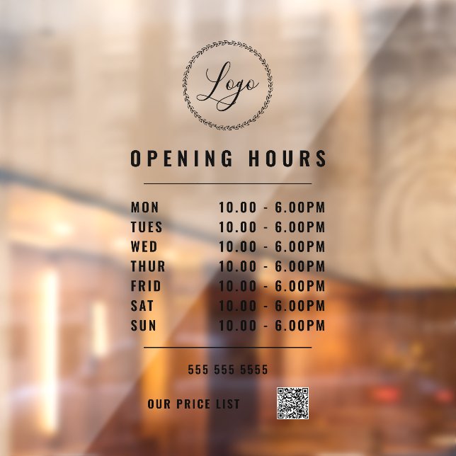 Black Opening Hours Logo QR Code Transparent  (Sheet 2)