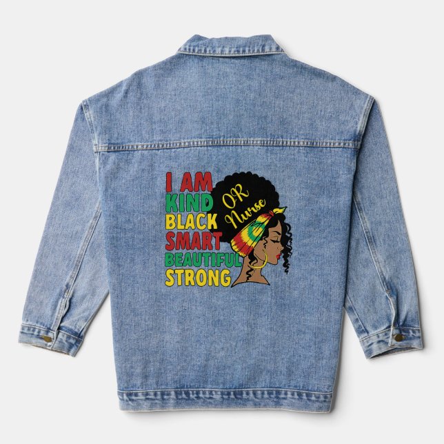 Black Operating Room Nurse African American OR Nur Denim Jacket (Back)