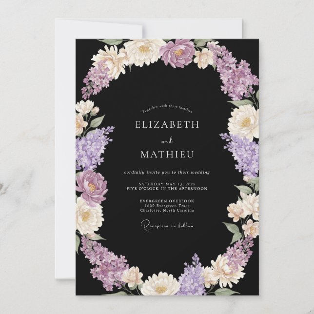 Black Opulent Botanical Wedding Invitation (Front)