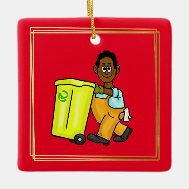 Black or African-American Garbage Man Ornament     (Front)