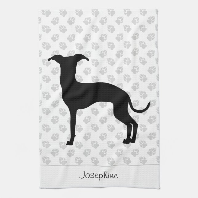 Black (Or Any Other Colour) Iggy Silhouette & Name Tea Towel (Vertical)