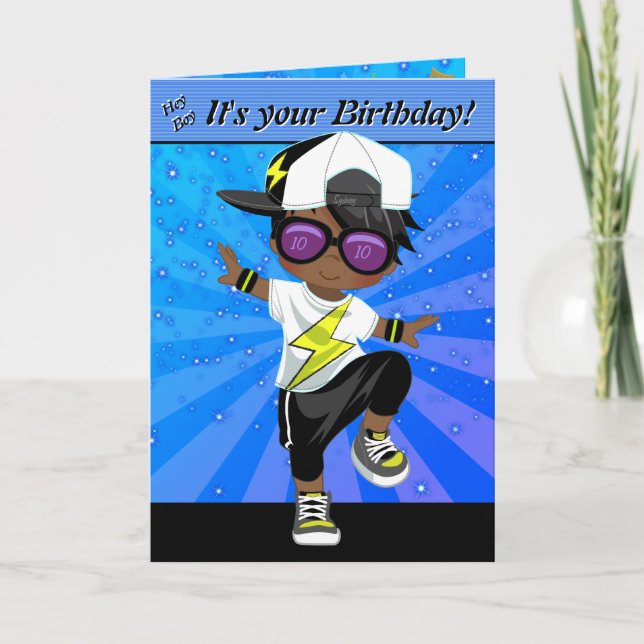 Black or Brown Boys Hip Hop Happy Birthday Card (Front)