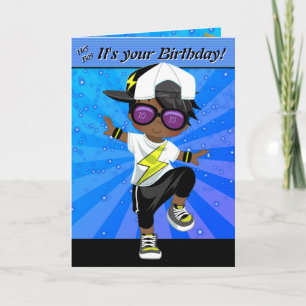 Black or Brown Boys Hip Hop Happy Birthday Card
